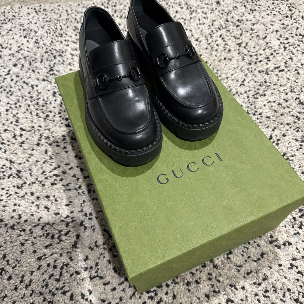 Gucci Black Leather Loafers with Chunky Sole
